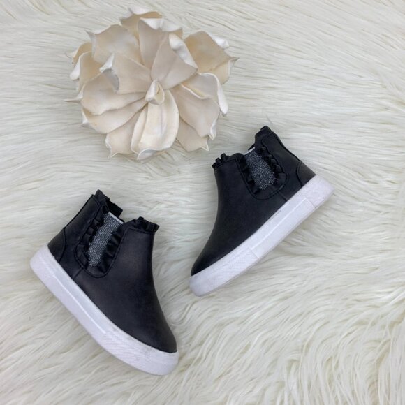 Black Sneaker Booties With Adorable Ruffle and Shimmery Elastic Detail NWT - Picture 2 of 8